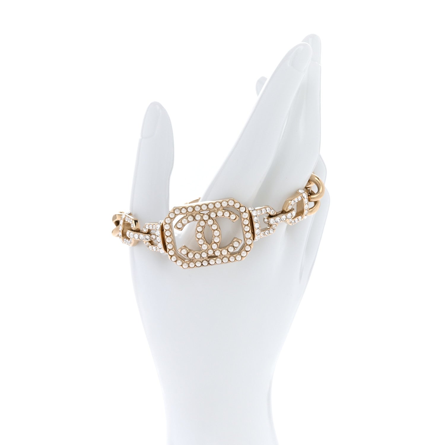 Chanel Crystal Pearl CC Vendome Bracelet Gold Pearly White 2 of 5