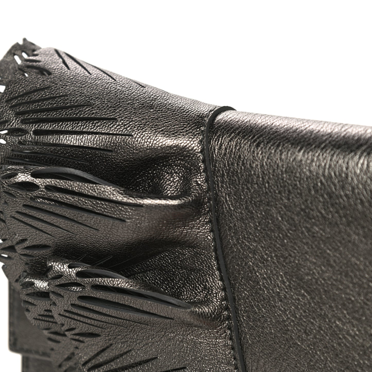 Calfskin Laser Cut Ruffled Isabella Clutch Gray