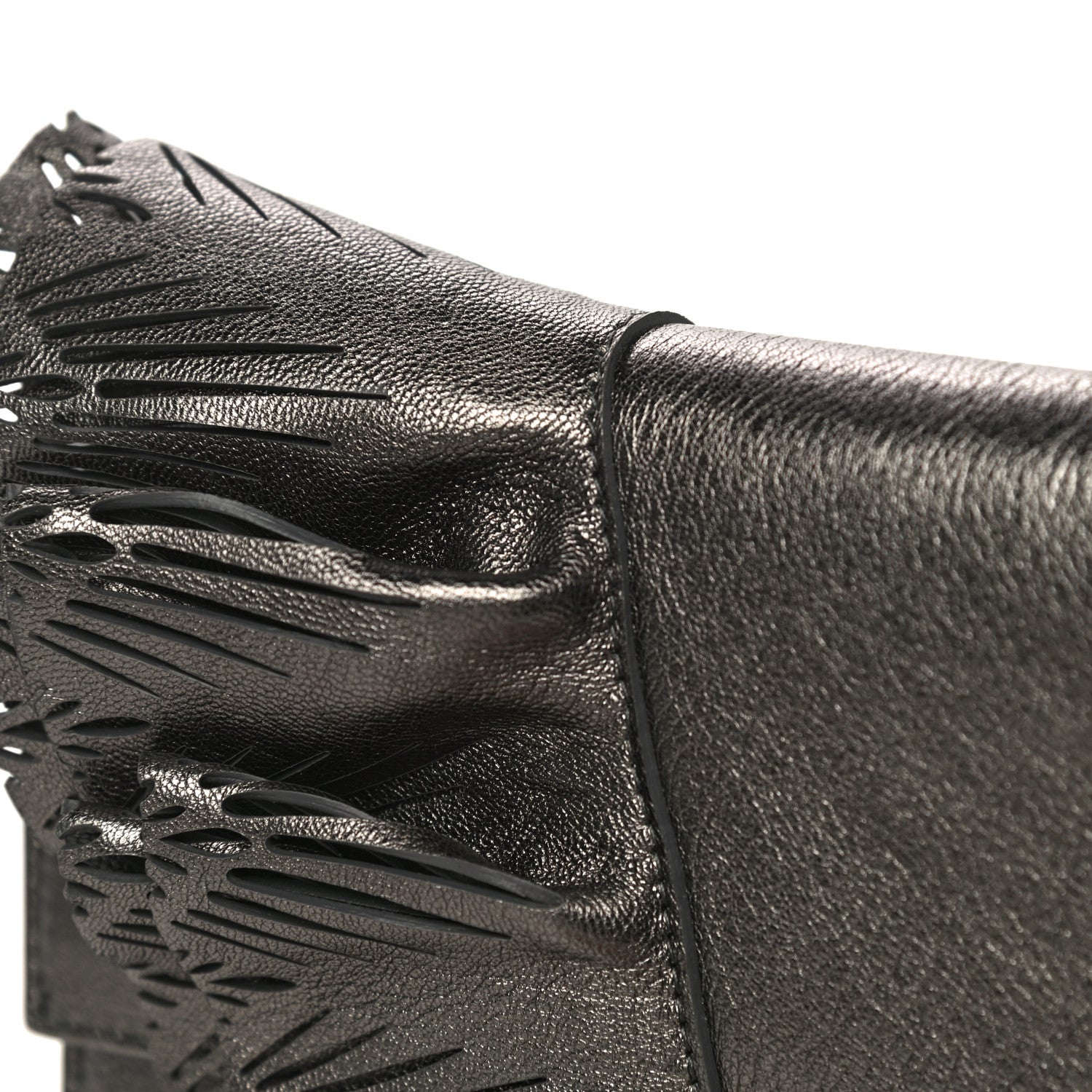 Jimmy Choo Calfskin Laser Cut Ruffled Isabella Clutch Gray 20 of 23