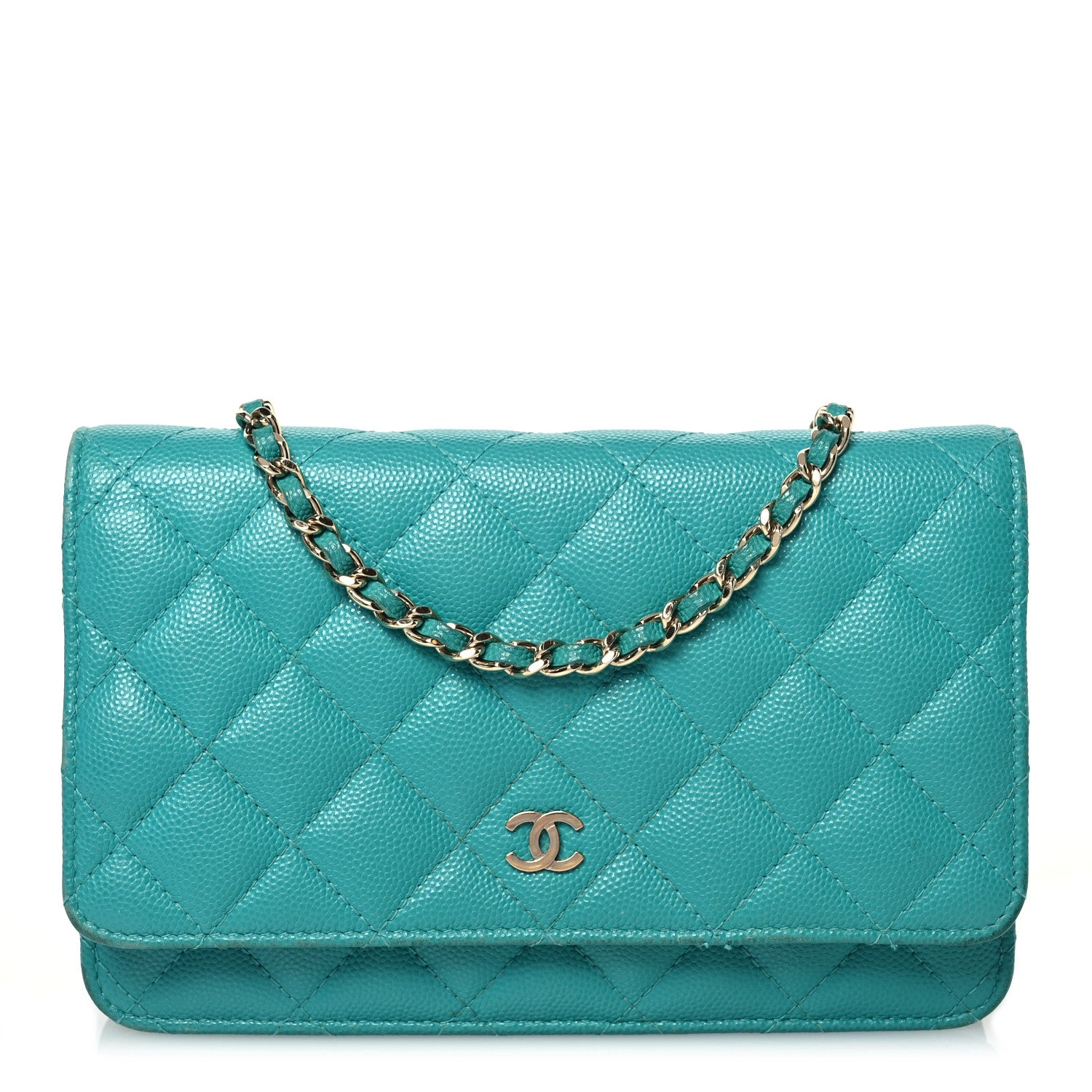 Chanel Caviar Quilted Wallet On Chain WOC Turquoise 1 of 19