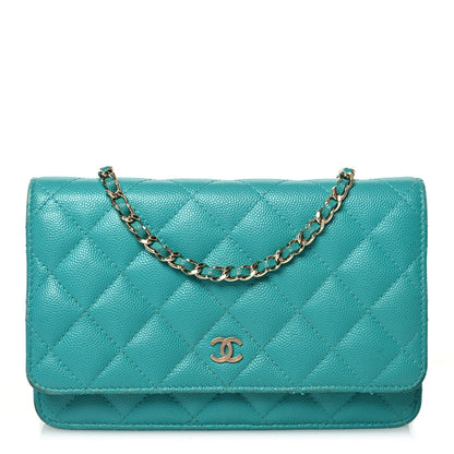 Chanel Caviar Quilted Wallet On Chain WOC Turquoise 1 of 19