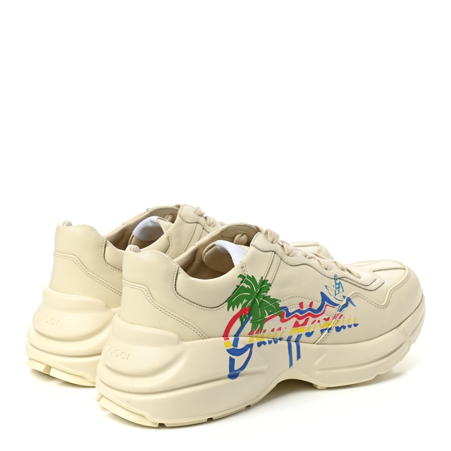 Gucci Calfskin Hawaii Printed Mens Rhyton Sneakers 8.5 White 4 of 9