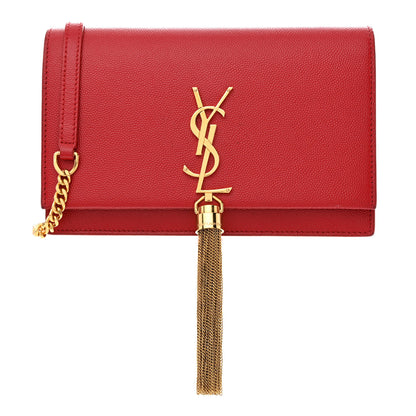 Saint Laurent Grain De Poudre Classic Monogram Kate Tassel Chain Wallet Red 1 of 12