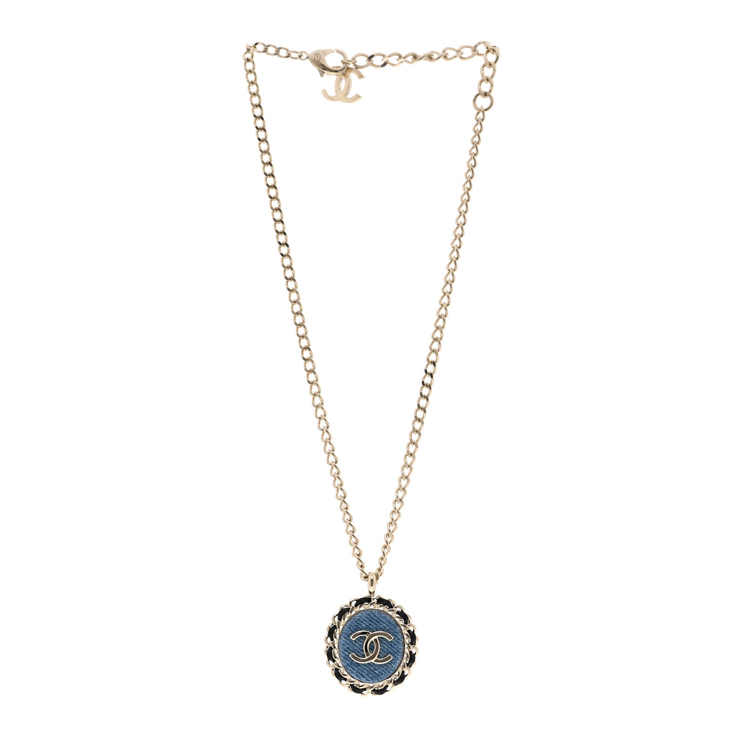 Denim CC Pendant Necklace Gold Blue Black
