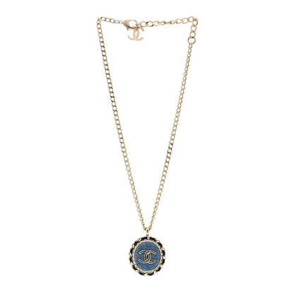 Chanel Denim CC Pendant Necklace Gold Blue Black 3 of 6