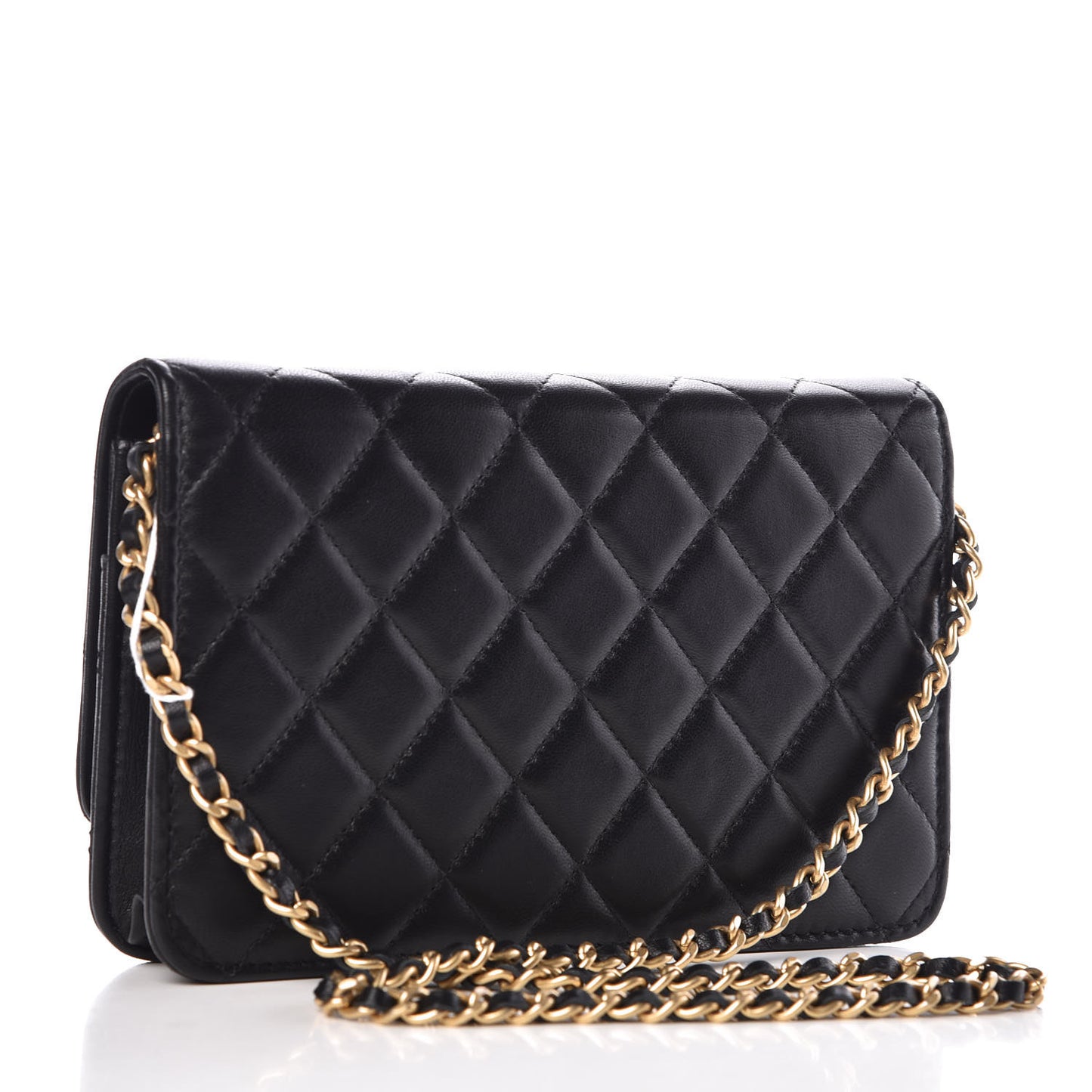 Lambskin Quilted Studded Wallet On Chain WOC Black