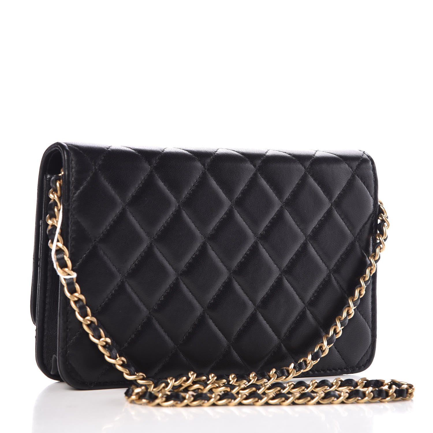 Chanel Lambskin Quilted Studded Wallet On Chain WOC Black 3 of 11