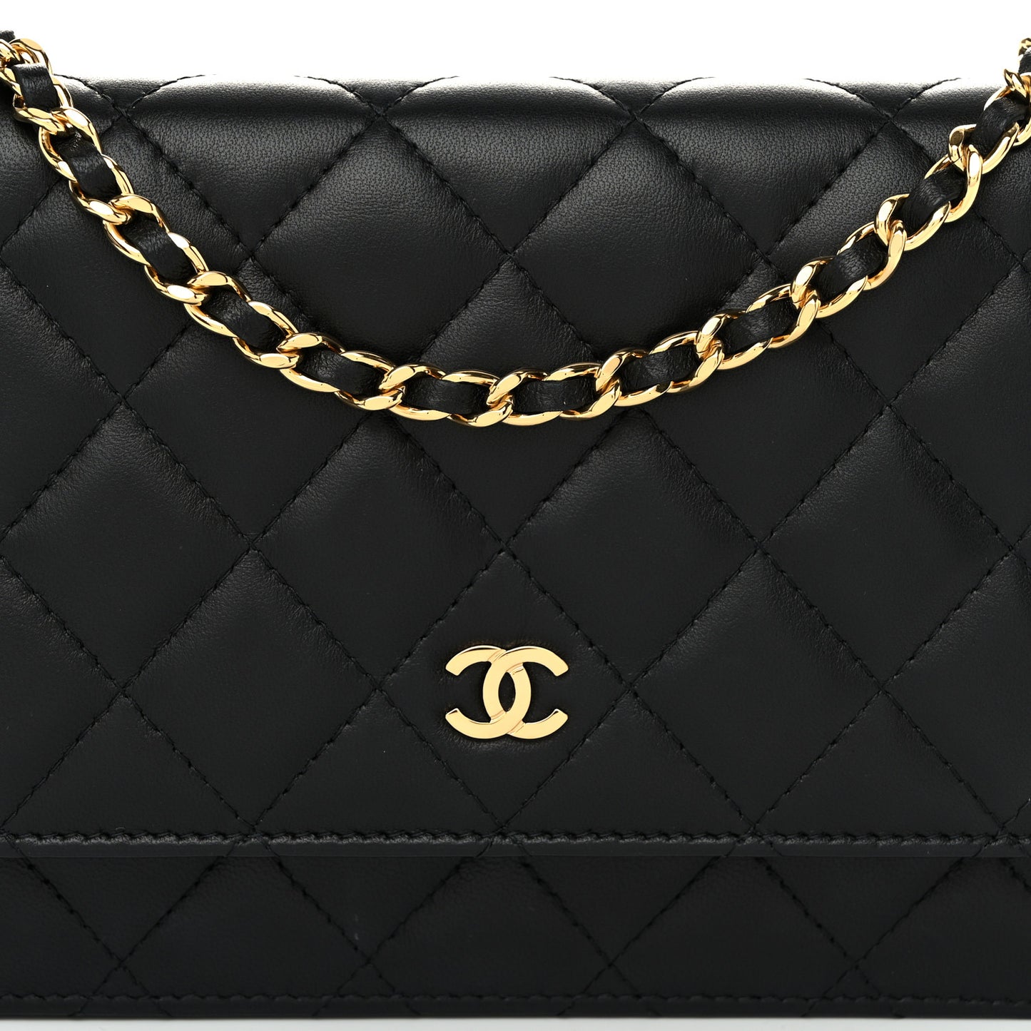 Lambskin Quilted Wallet On Chain WOC Black