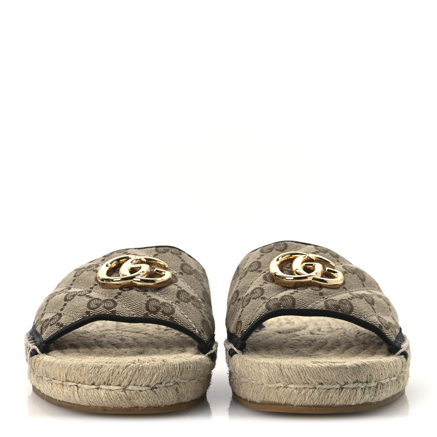Monogram Matelasse GG Marmont Espadrille 20mm Slide Sandals 37.5 Beige Ebony Black