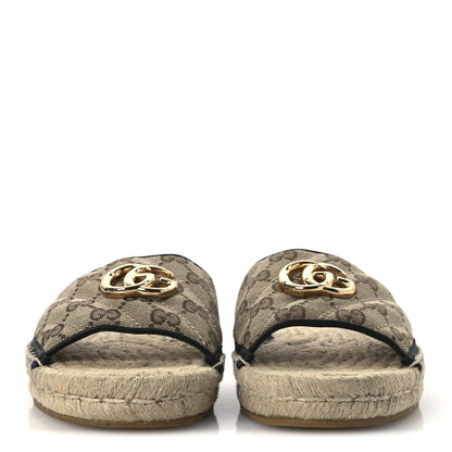 Gucci Monogram Matelasse GG Marmont Espadrille 20mm Slide Sandals 37.5 Beige Ebony Black 3 of 14