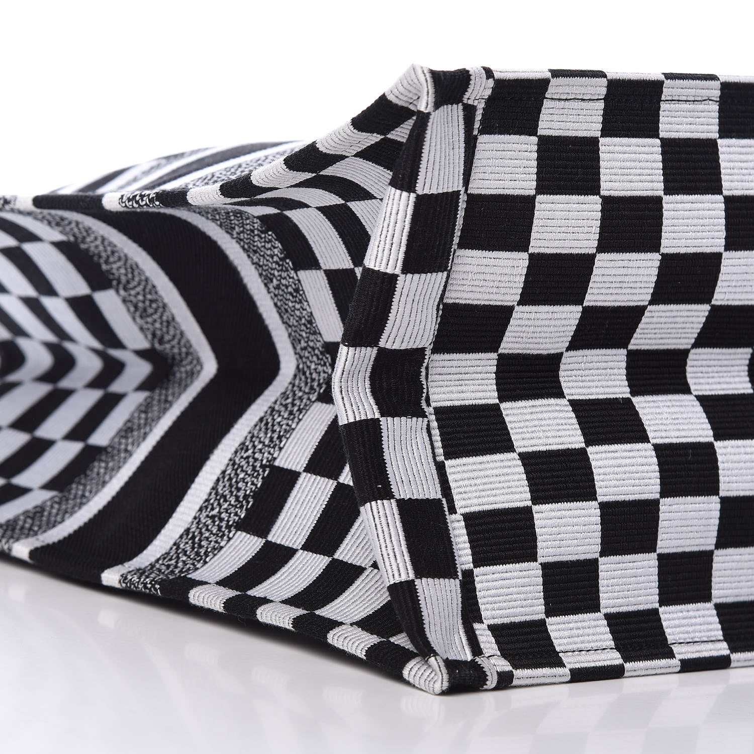 Christian Dior Canvas Embroidered Checkered Book Tote Black White 8 of 9