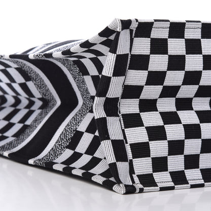Christian Dior Canvas Embroidered Checkered Book Tote Black White 8 of 9