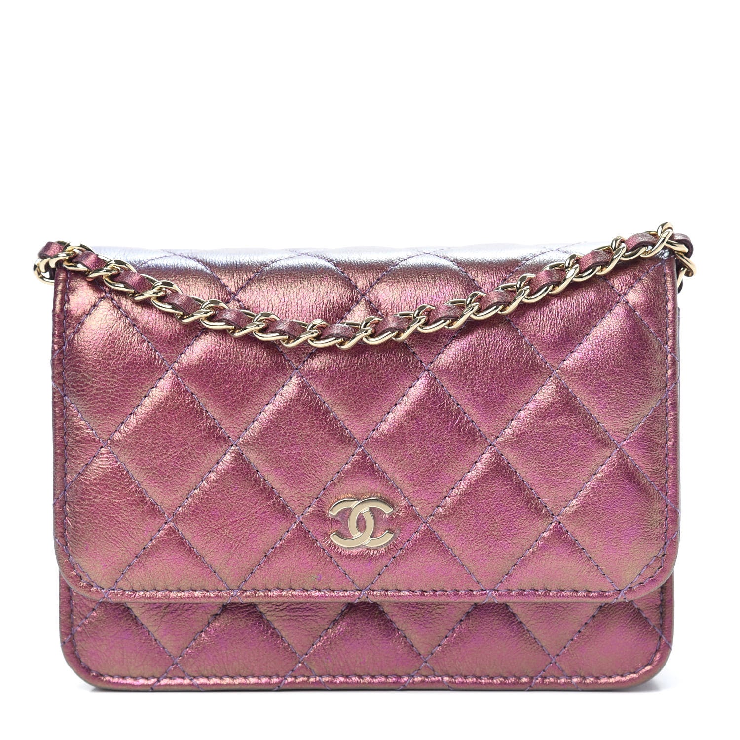Chanel Iridescent Lambskin Quilted Mini Wallet On Chain WOC Purple 1 of 12