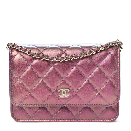 Chanel Iridescent Lambskin Quilted Mini Wallet On Chain WOC Purple 1 of 12