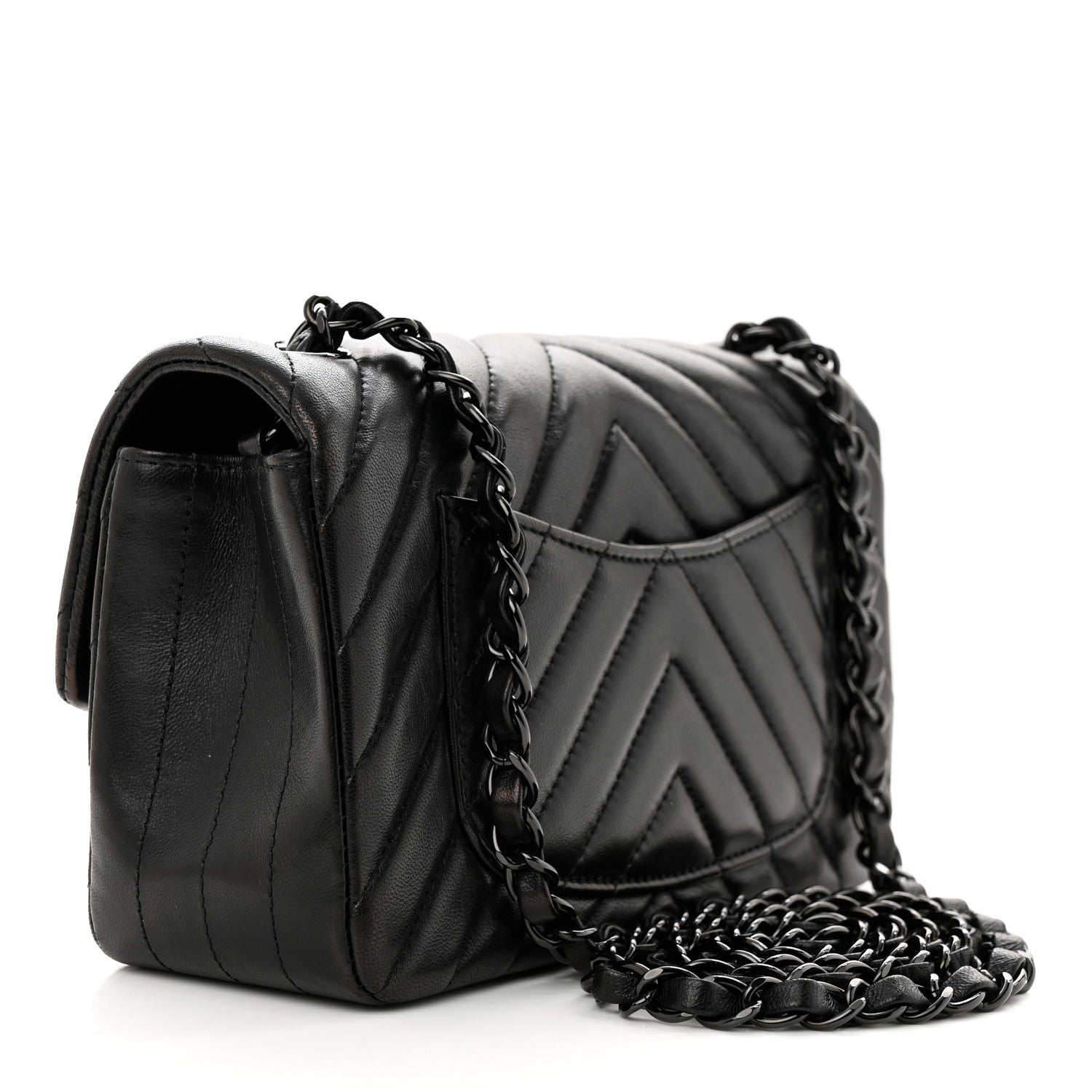 Chanel Lambskin Chevron Quilted Mini Rectangular Flap So Black 3 of 12