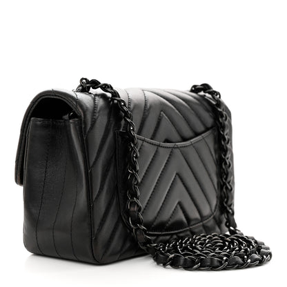 Chanel Lambskin Chevron Quilted Mini Rectangular Flap So Black 3 of 12