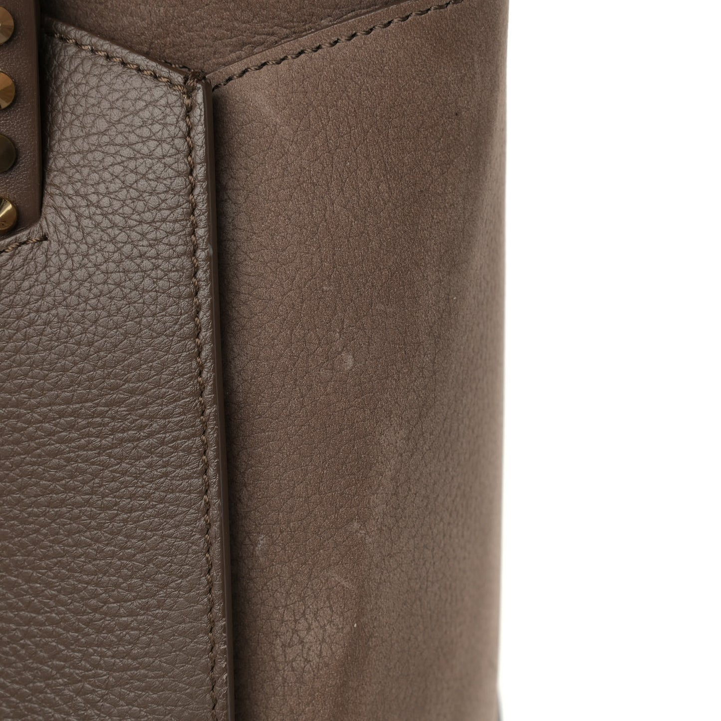 Suede Grained Calfskin Studded Large Eloise Satchel Brown