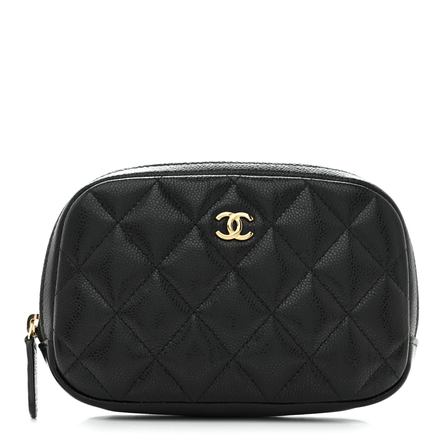 Caviar Quilted Small Curvy Pouch Cosmetic Case Black
