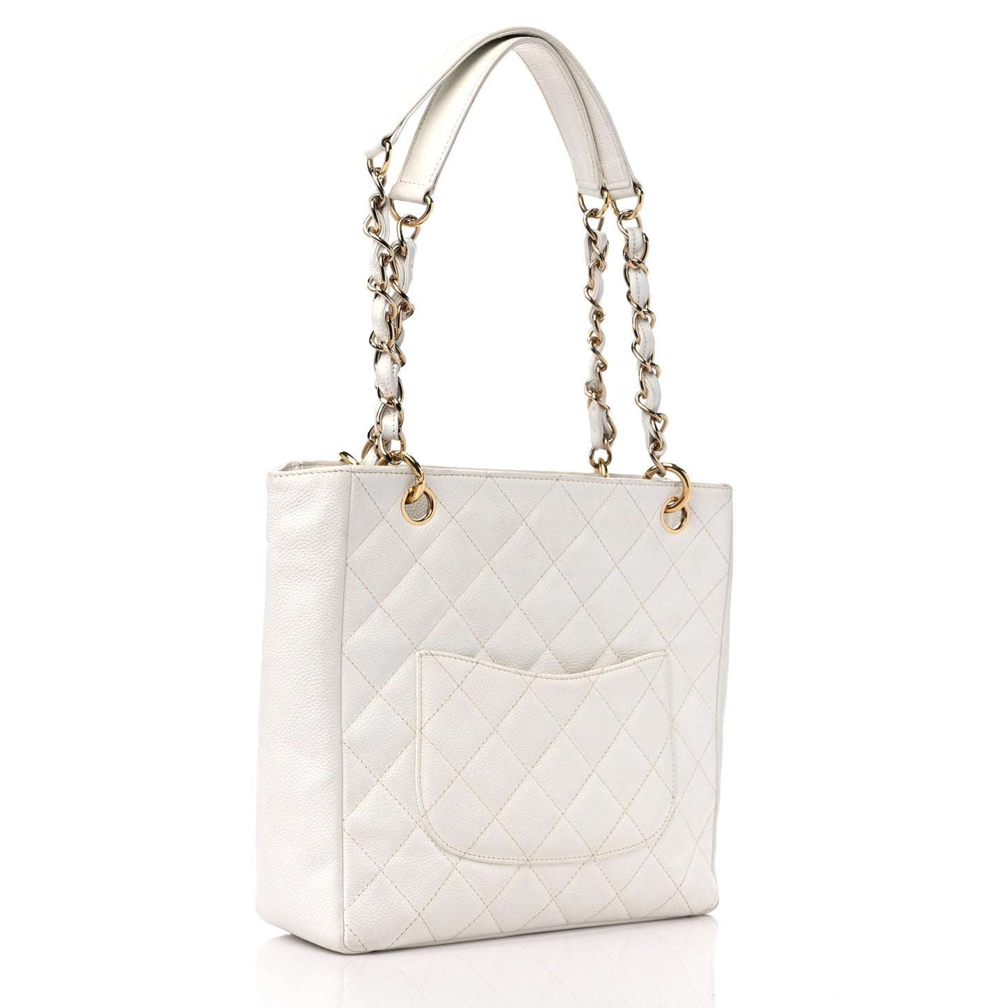 Caviar Quilted Petit Shopping Tote PST White