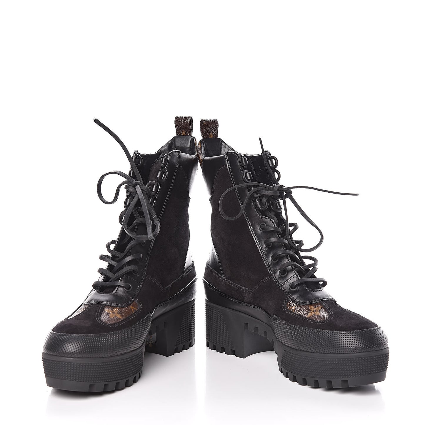 Suede Calfskin Monogram LV Black Heart Laureate Platform Desert Boots 40 Black