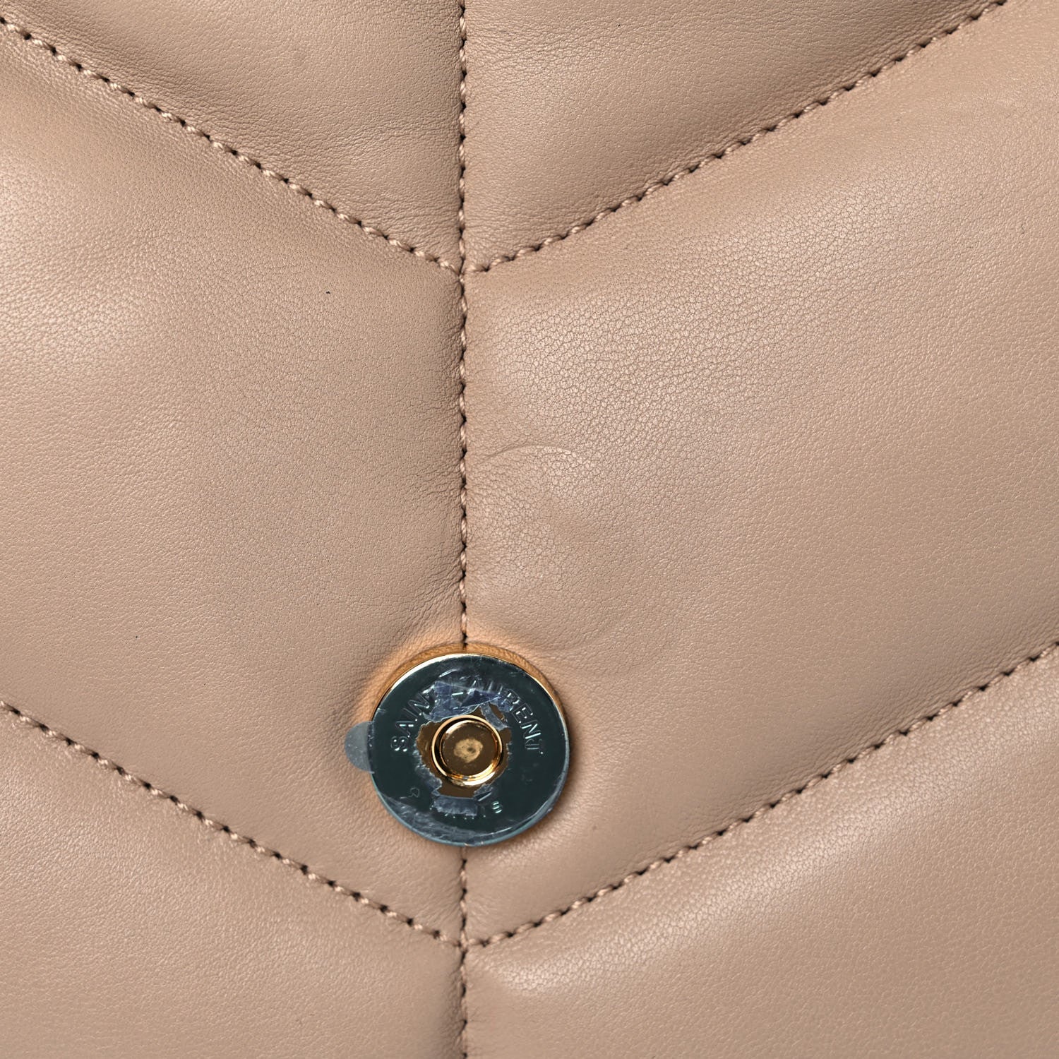 Saint Laurent Lambskin Quilted Medium Loulou Puffer Monogram Chain Satchel Dark Beige 12 of 13