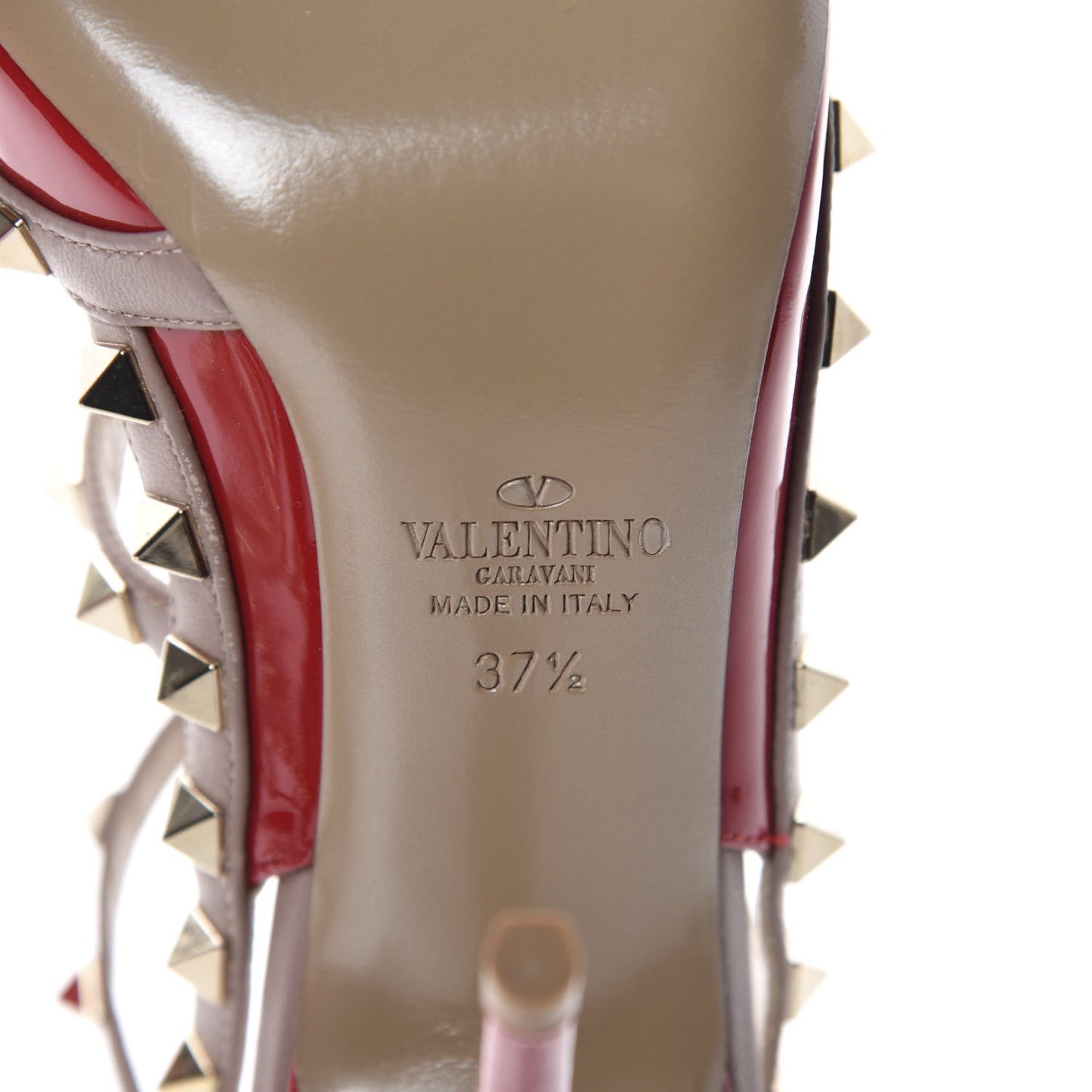 Patent Rockstud Ankle Strap 100mm Pumps 37.5 Rosso Valentino Poudre