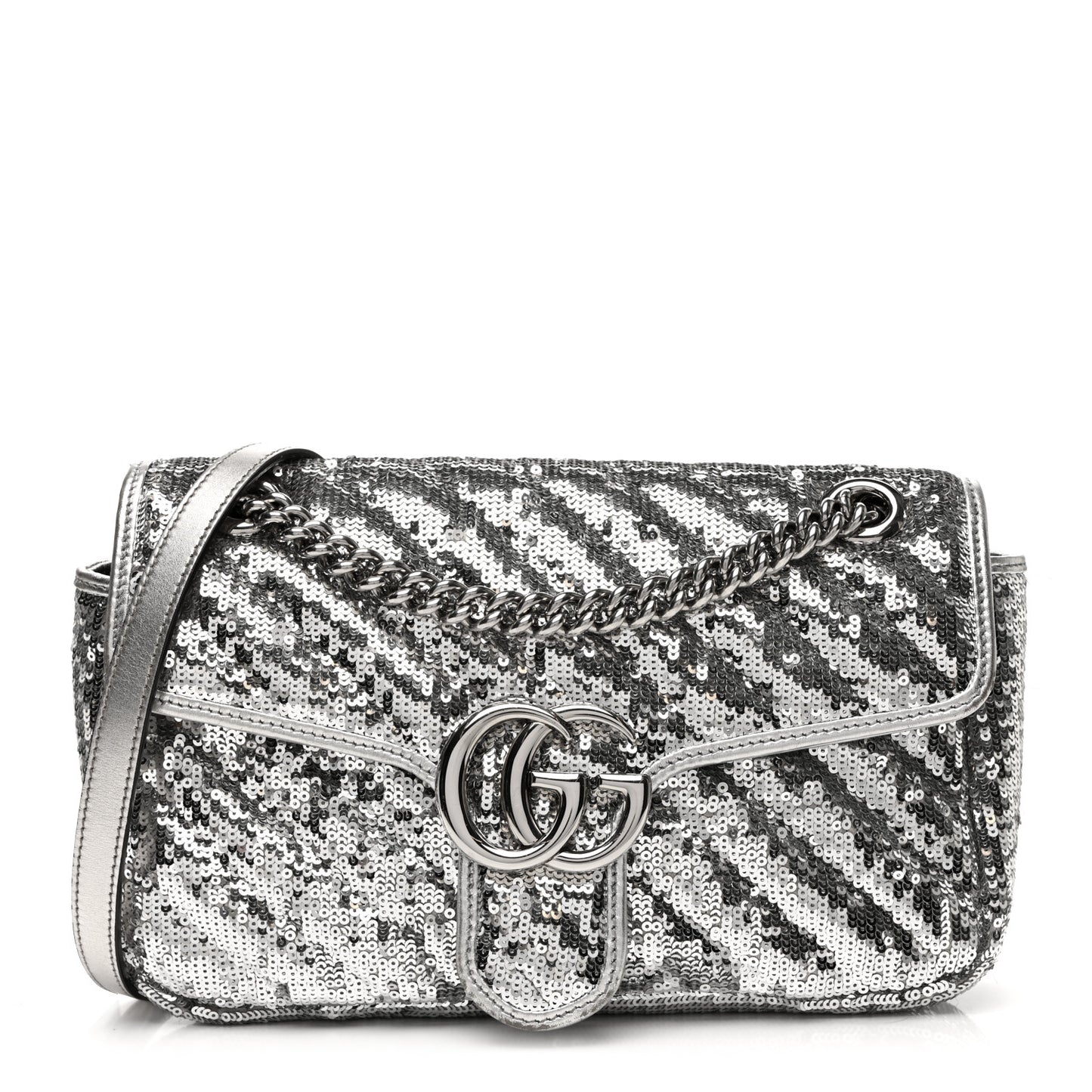 Sequin Matelasse Small GG Marmont Shoulder Bag Silver