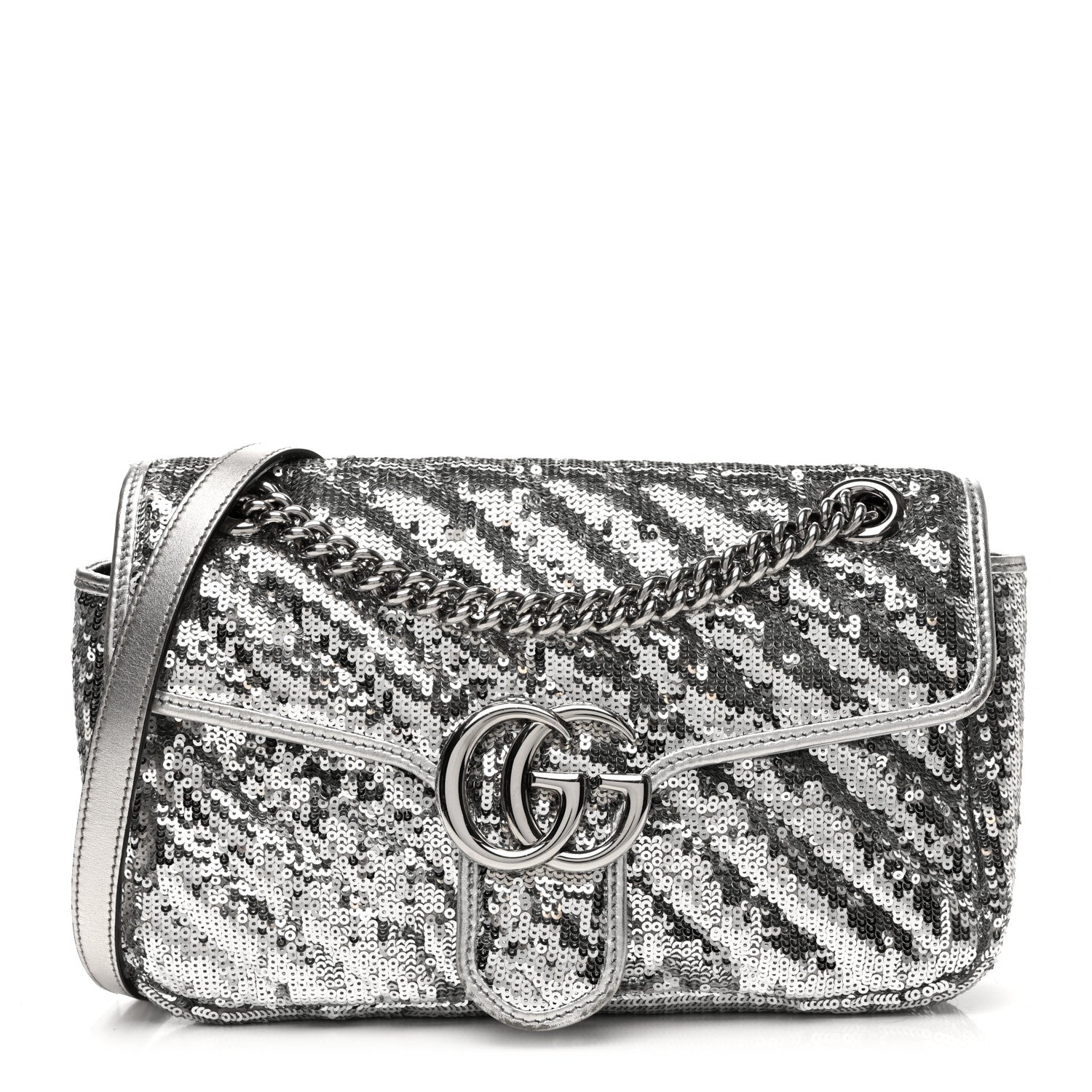 Gucci Sequin Matelasse Small GG Marmont Shoulder Bag Silver 1 of 15