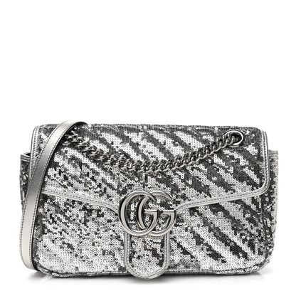 Gucci Sequin Matelasse Small GG Marmont Shoulder Bag Silver 1 of 15