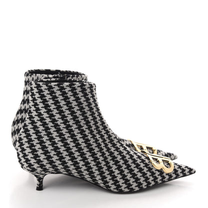 Balenciaga Wool Houndstooth BB Pointy Toe Ankle Booties 41 Black Ivory 4 of 10