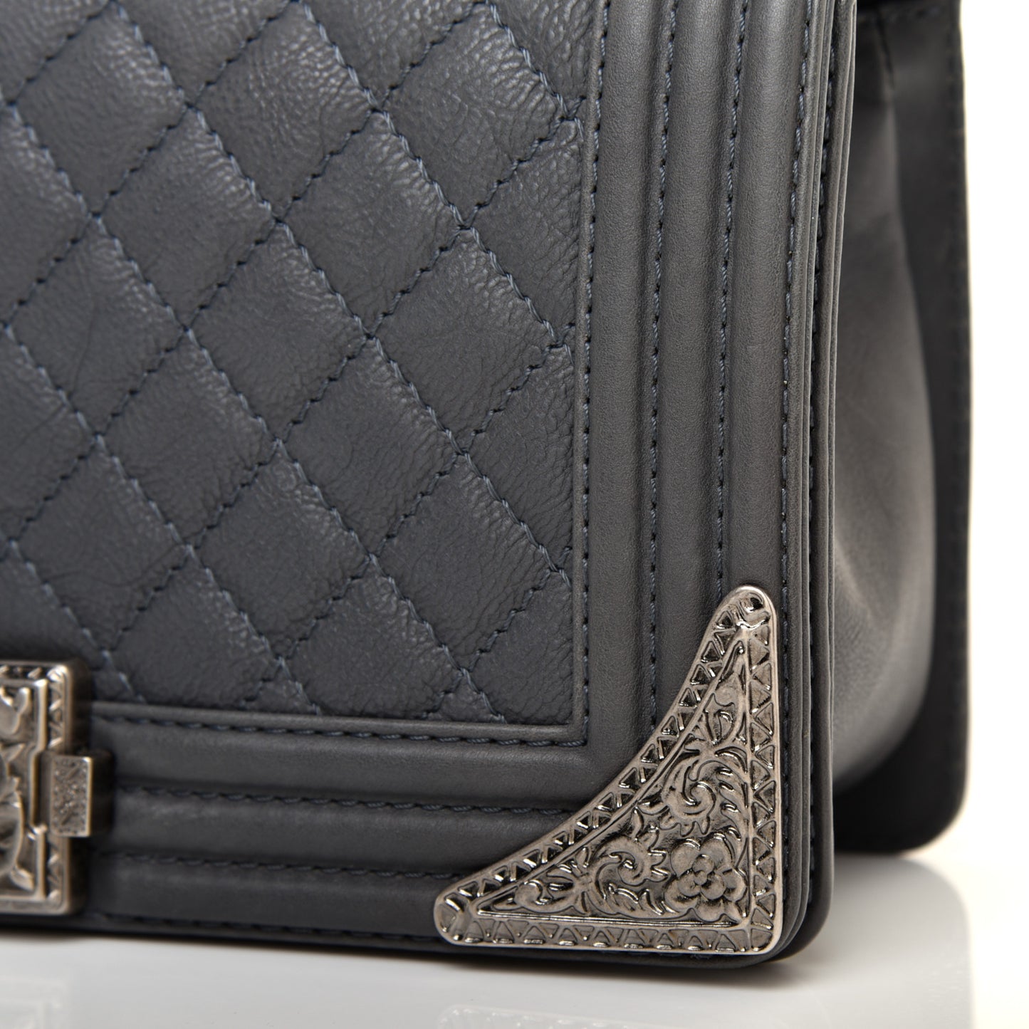 Calfskin Quilted Metal Embellished Paris Dallas Medium Boy Flap Grey