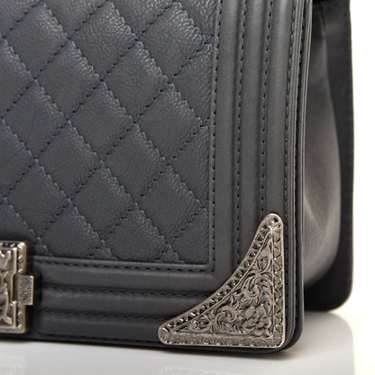 Chanel Calfskin Quilted Metal Embellished Paris Dallas Medium Boy Flap Grey 11 of 12