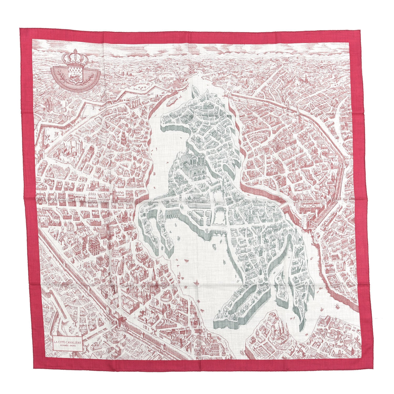 Hermes Cashmere Silk La Cite Cavaliere Shawl 140 Fuchsia Bordeaux 1 of 4