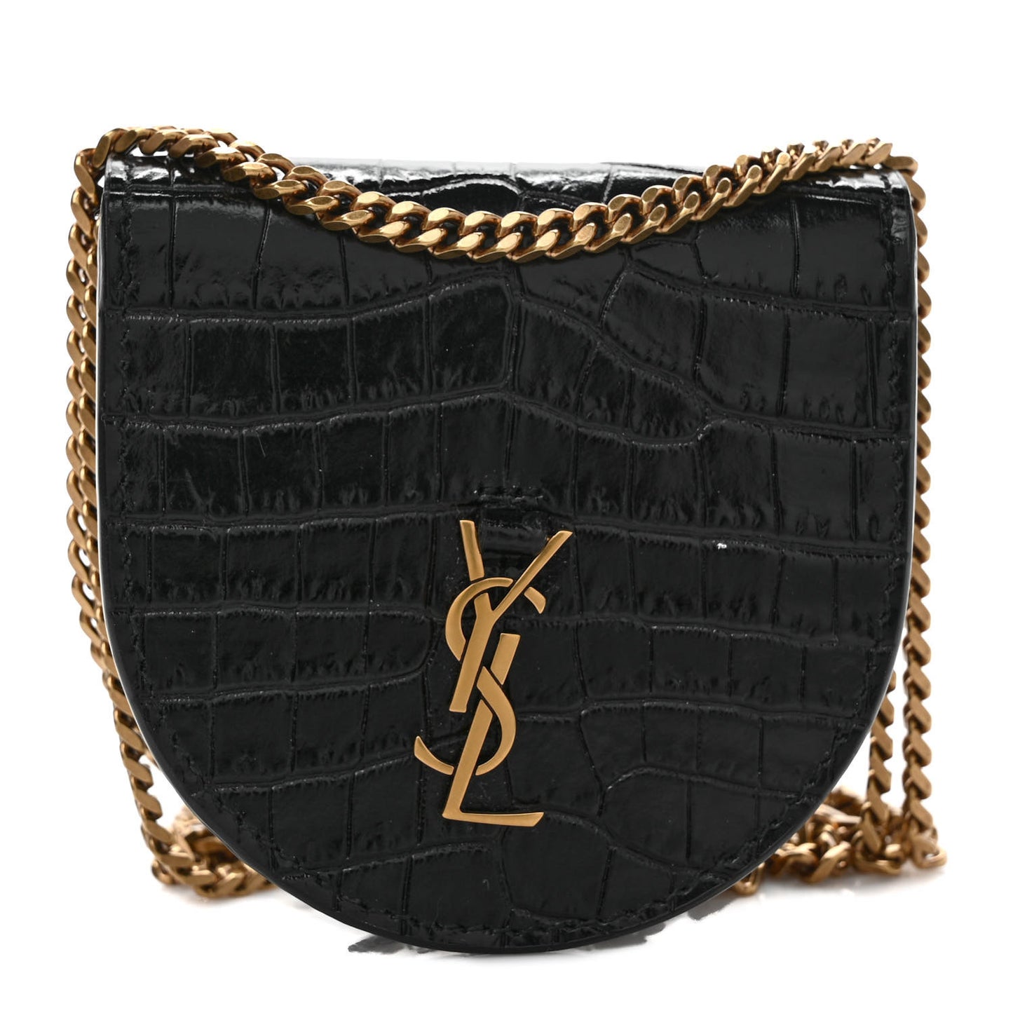 Patent Crocodile Embossed Monogram Baby Kaia Crossbody Bag Black