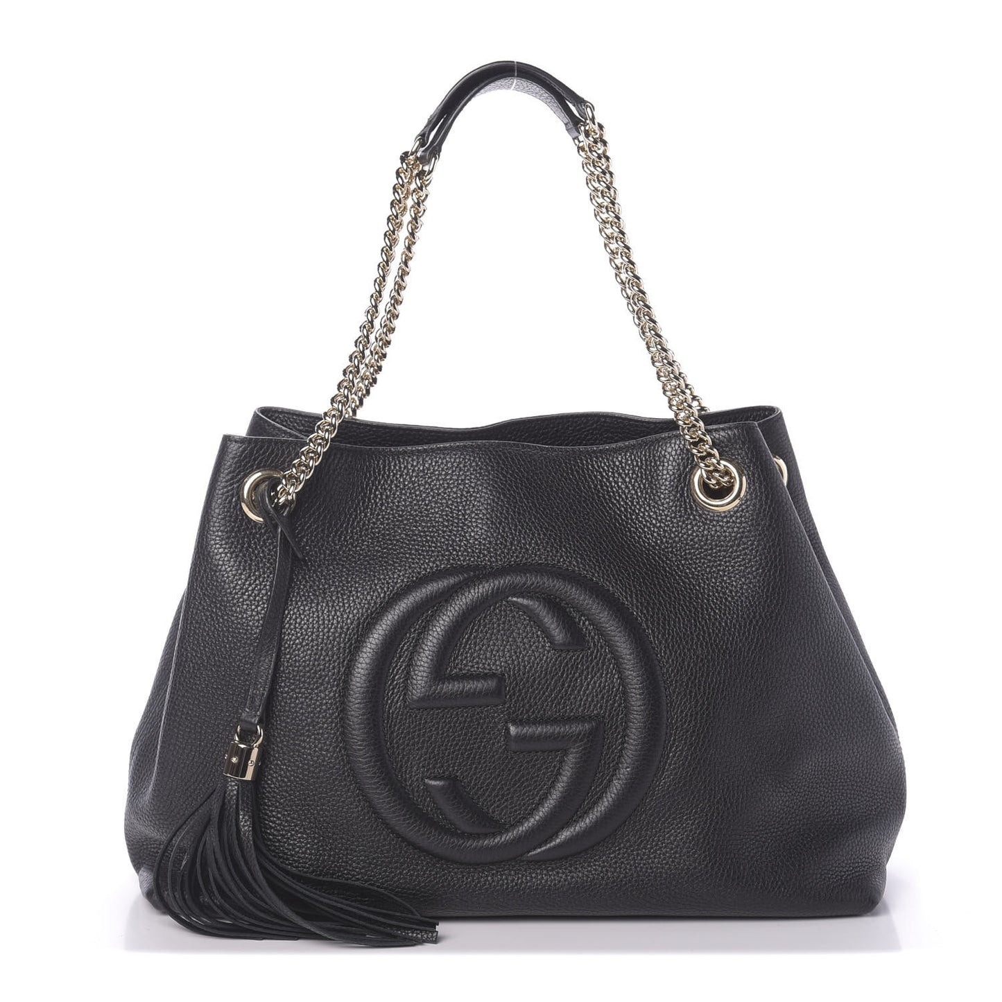 Pebbled Calfskin Medium Soho Chain Shoulder Bag Black