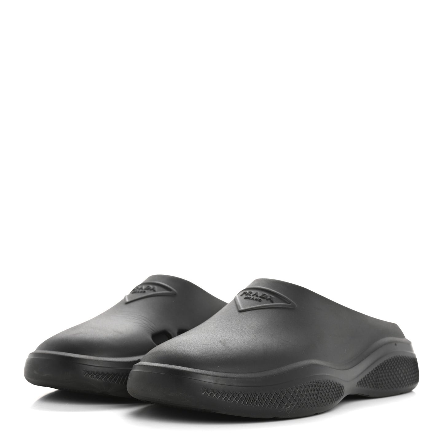 Soft Mellow Rubber Triangle Logo Embossed Womens 25mm Mules 35 Black