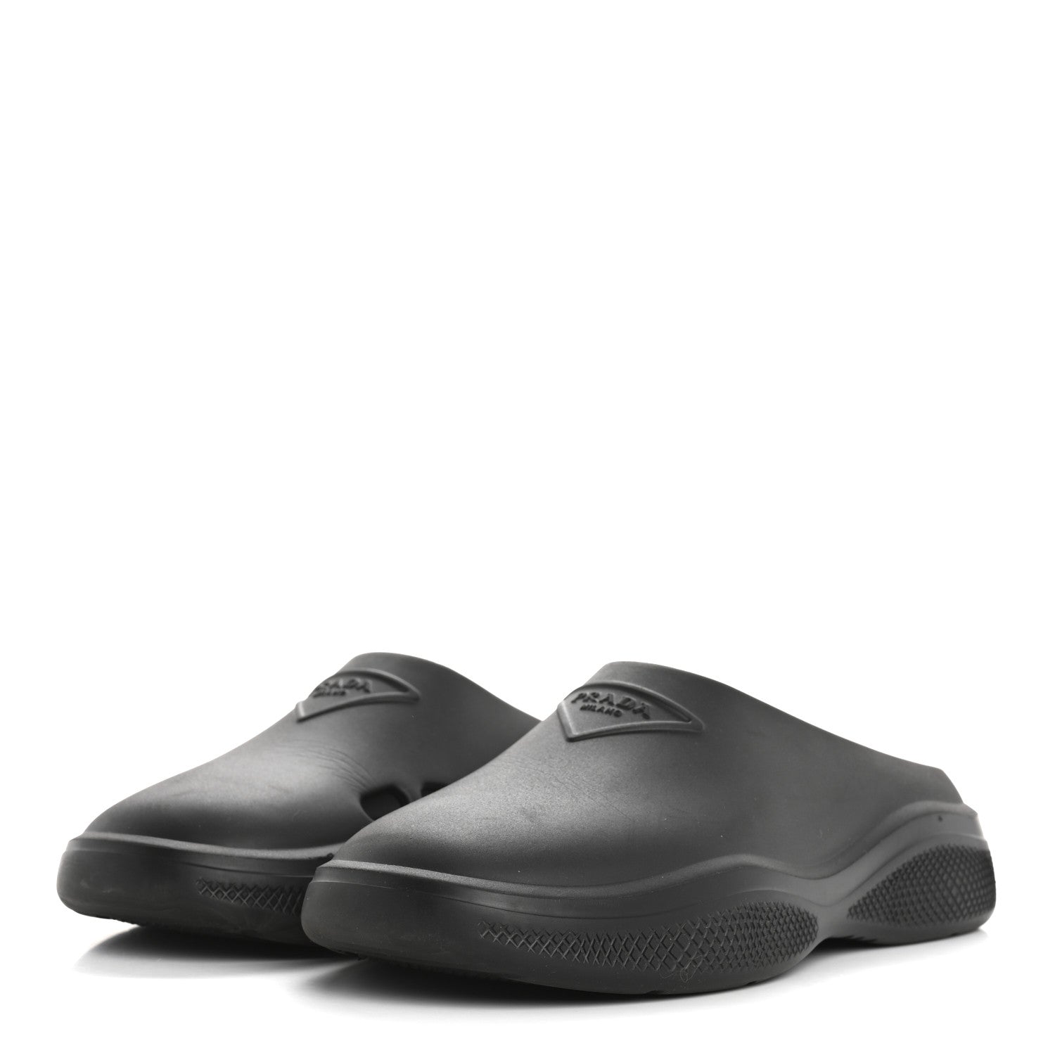 Prada Soft Mellow Rubber Triangle Logo Embossed Womens 25mm Mules 35 Black 4 of 9