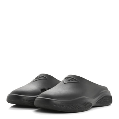 Prada Soft Mellow Rubber Triangle Logo Embossed Womens 25mm Mules 35 Black 4 of 9