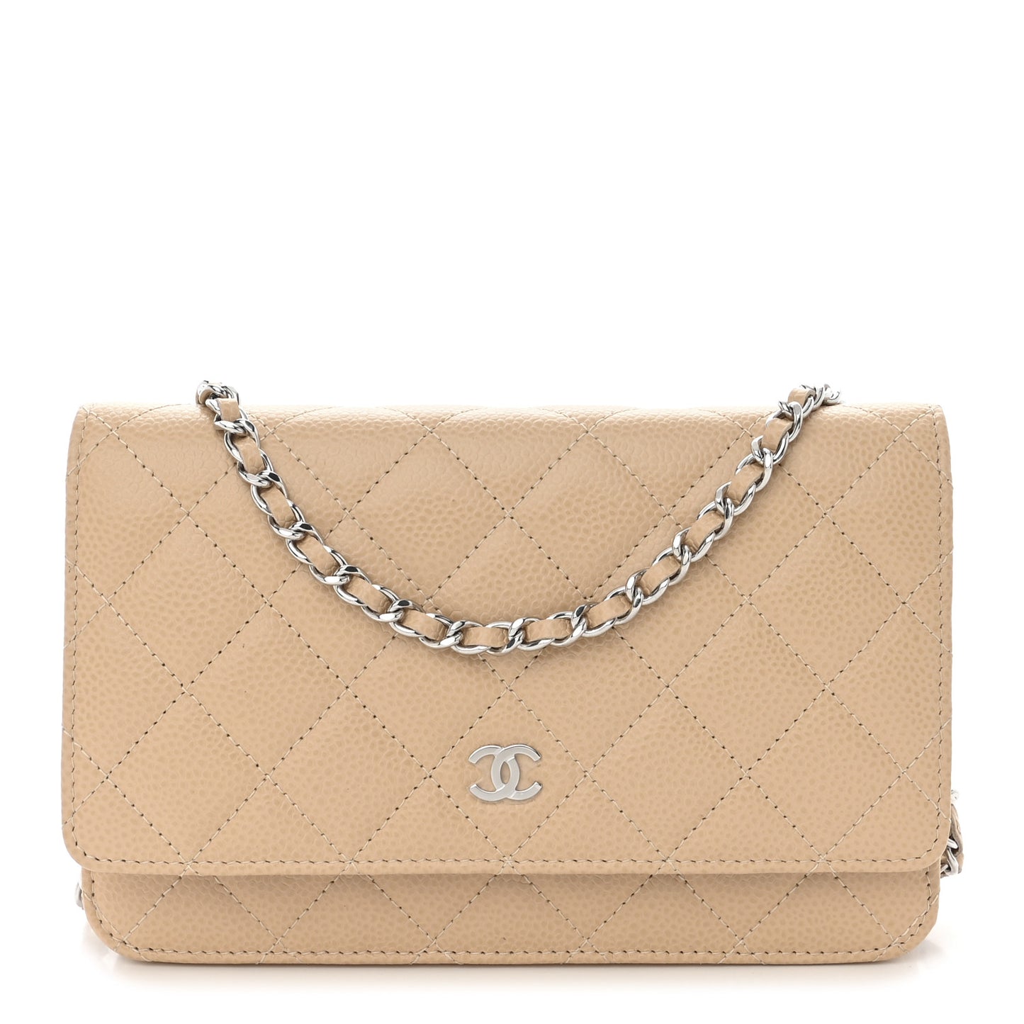 Caviar Quilted Wallet on Chain WOC Beige