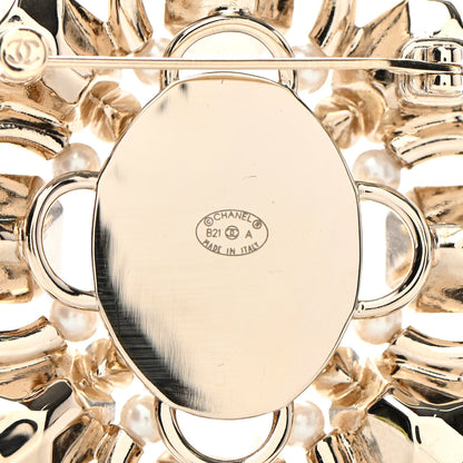 Chanel Pearl Crystal CC Brooch Pearly White Gold 4 of 5
