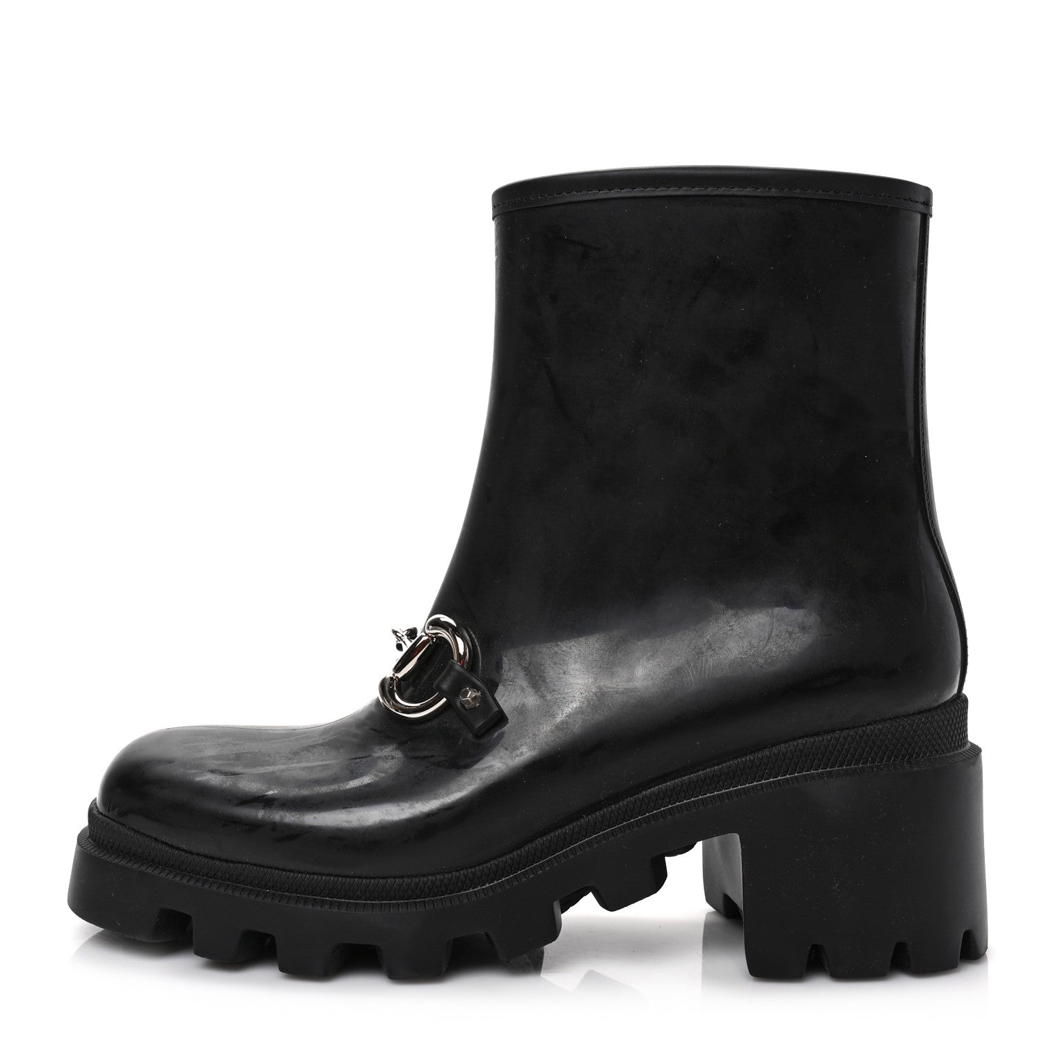 Gucci Rubber Womens Horsebit Ankle Boots 39 Black 1 of 7