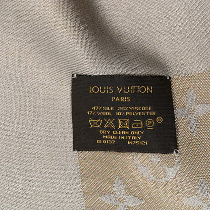 Louis Vuitton Silk Lurex Wool Monogram Shine Shawl Greige 3 of 3