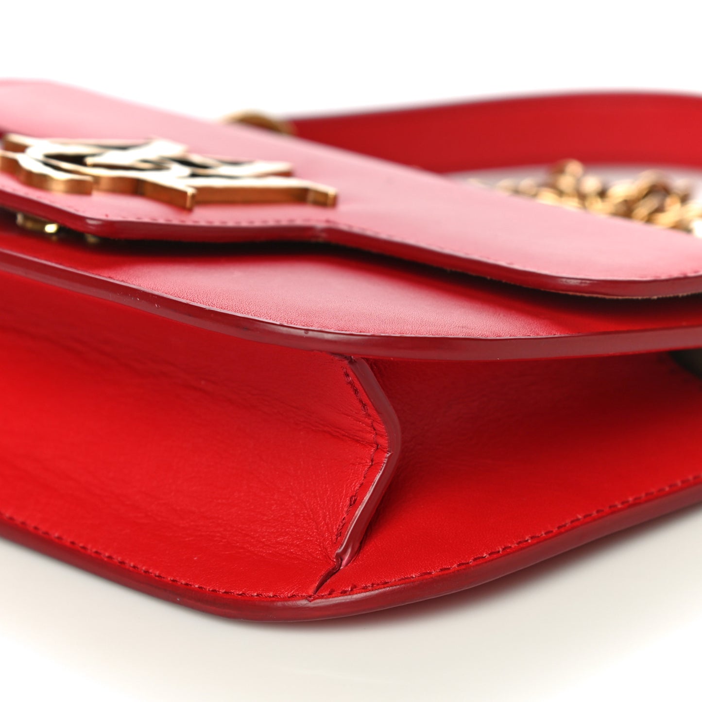 Calfskin Small Insignia Chain Flap Red