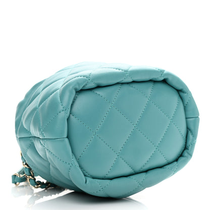 Chanel Lambskin Quilted Mini Pearl CC Drawstring Bucket Bag Blue 4 of 10