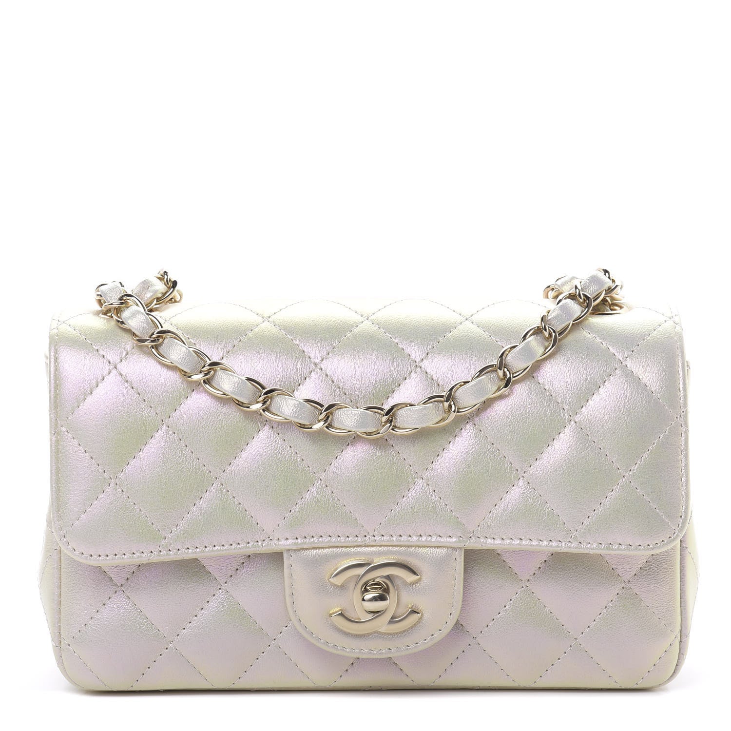 Chanel Iridescent Lambskin Quilted Mini Rectangular Flap Ivory 1 of 11