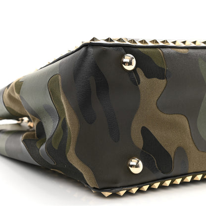Valentino Garavani Nappa Canvas Camouflage Medium Rockstud Tote Verde Rouge 9 of 18