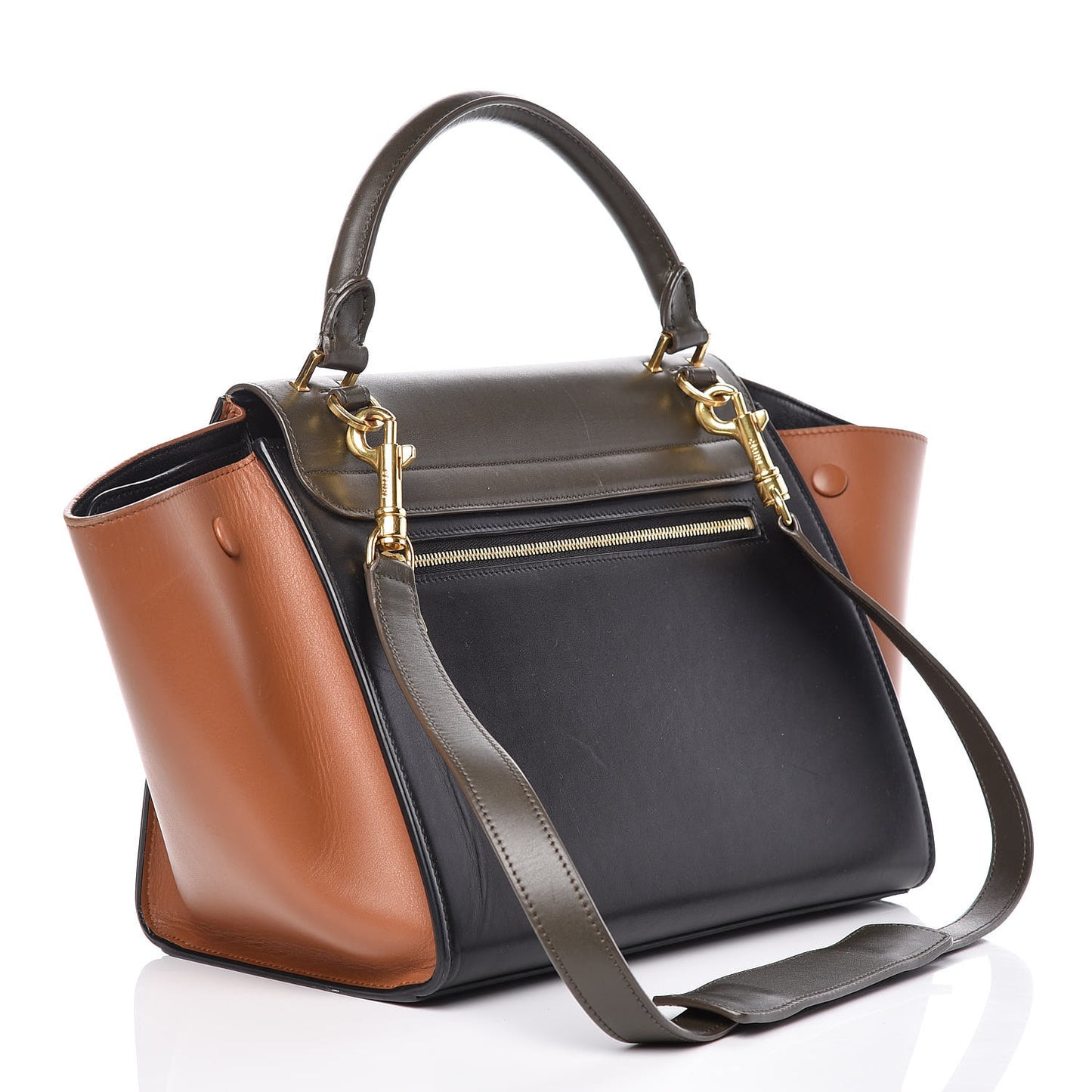 Satin Calfskin Small Tri-Color Trapeze Khaki