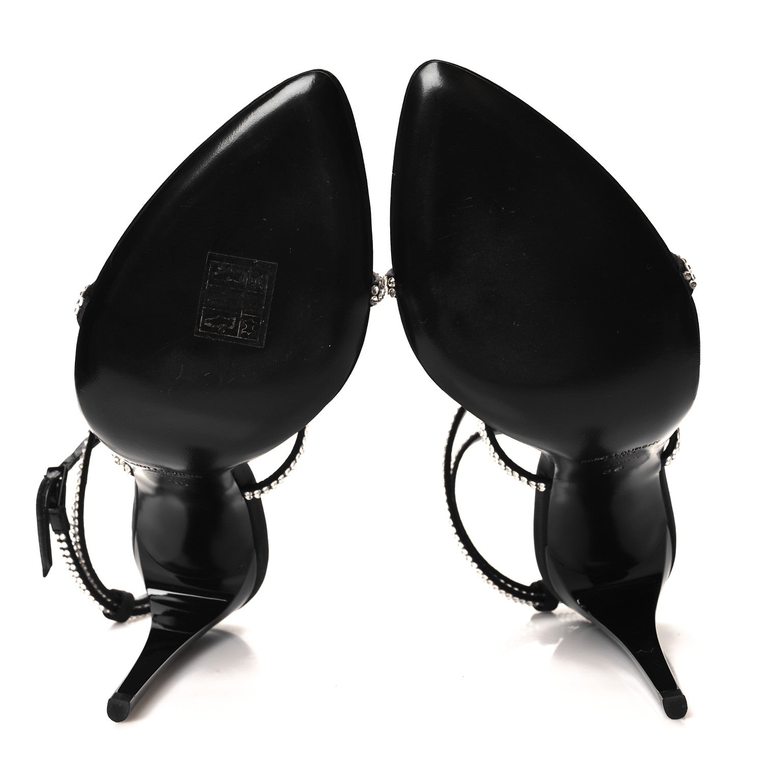 Saint Laurent Crepe Satin Strass 110 Ankle Strap Sandals 38 Black 5 of 8