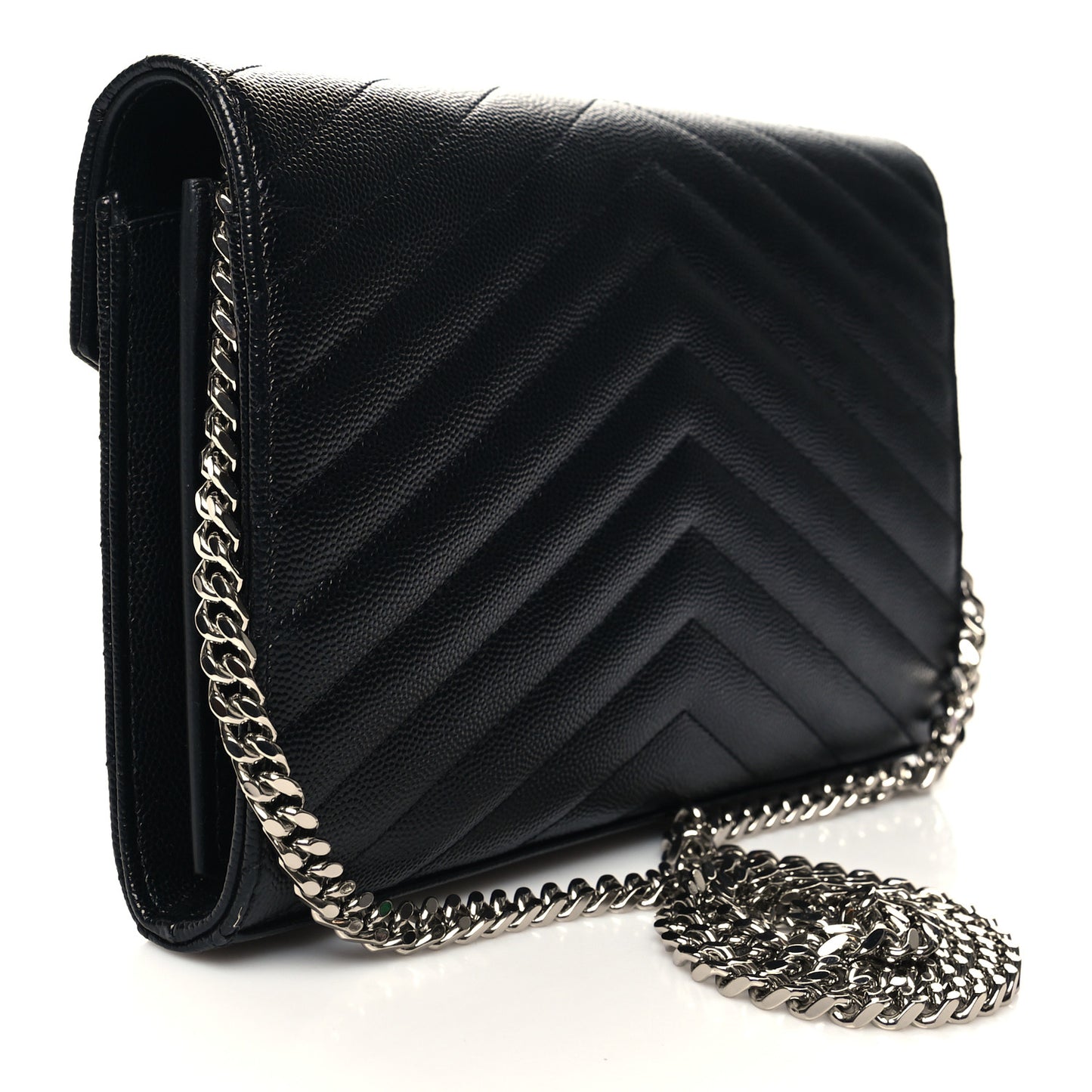 Grain De Poudre Matelasse Chevron Monogram Chain Wallet Black