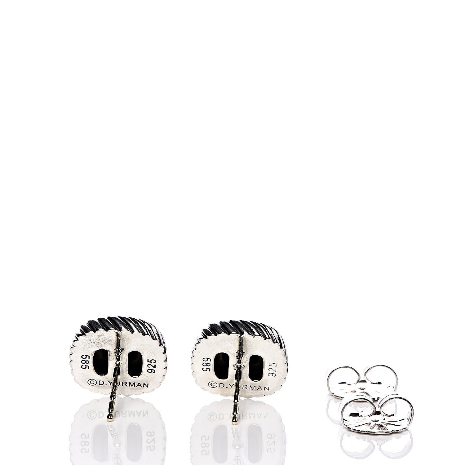 David Yurman Sterling Silver 14K Yellow Gold Black Onyx 7mm Albion Earrings 4 of 4